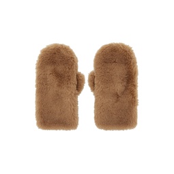Brown Shearling Mittens 222516F012001