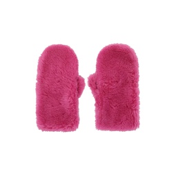 Pink Shearling Mittens 222516F012002