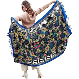 YXRHRong 100% Wool Scarf Oversized Pashmina Shawls and Wraps Soft Warm Blanket with Fringe for Winter Floral