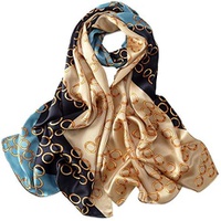 Yangtze Store Long Charmeuse Silk Scarf Floral and Graphic Print