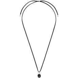 Black Gemstone Leather Strap Necklace 241984M145002