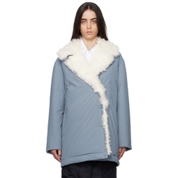 SSENSE Exclusive Blue Single-Breasted Shearling Down Coat 222594F061058