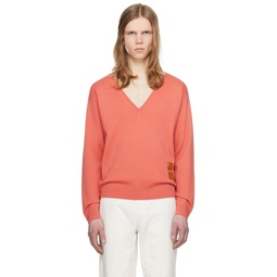 Pink   Orange V Neck Sweater 241637M206000