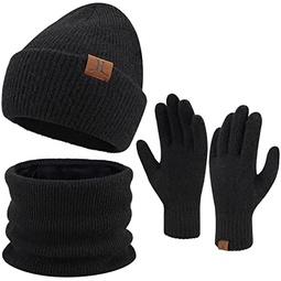Womens Winter Beanie Hats Scarf Touchscreen Gloves Set Warm Knit Skull Caps Neck Warmer for Women Men