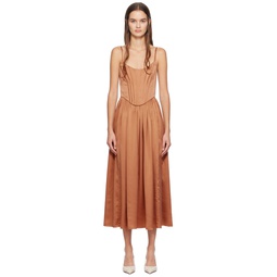 Brown Paneled Midi Dress 241191F054001