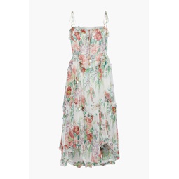 Tiered floral-print silk-crepon midi dress