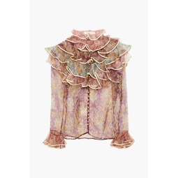 Ruffled printed silk-organza blouse