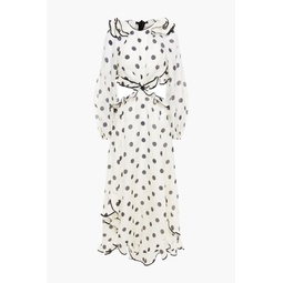 Ruffled polka-dot linen and silk-blend midi dress