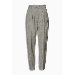 Luminous belted Prince of Wales checked wool tapered pants