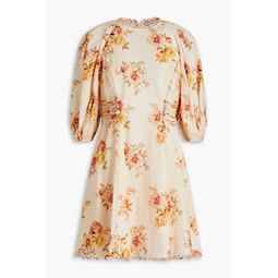 Floral-print linen mini dress
