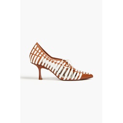 Lace-up woven leather pumps