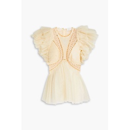 Embellished ruffled glittered tulle top