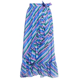 Ruffled striped cotton midi wrap skirt