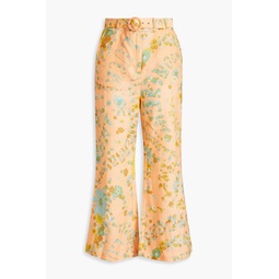 Floral-print linen kick-flare pants