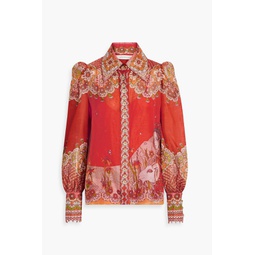 Embellished printed linen and silk-blend shirt