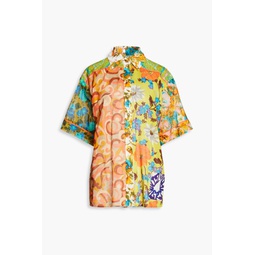 Appliqued floral-print cotton shirt