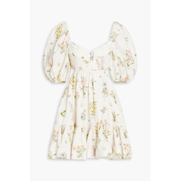 Cutout floral-print cotton-blend seersucker mini dress