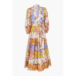 Tiered floral-print cotton-gauze midi wrap dress