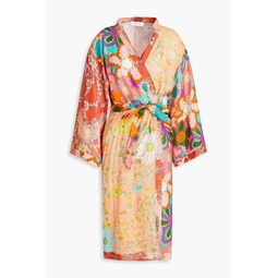 Floral-print linen wrap dress