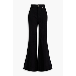 Satin-trimmed high-rise flared jeans
