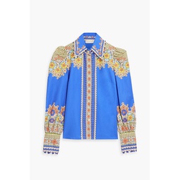 Embellished printed cotton and silk-blend twill shirt