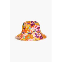 Floral-print linen bucket hat