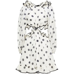 Cutout polka-dot linen and silk-blend gauze mini dress