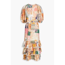 Ruffled printed linen midi dress