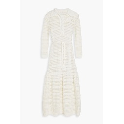 Belted crocheted cotton midi dress