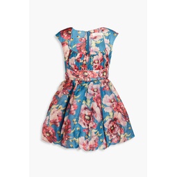 Belted floral-print linen and silk-blend mini dress