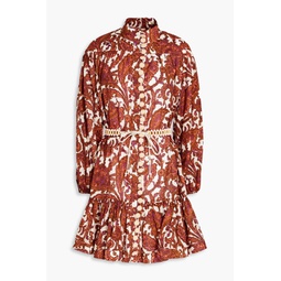 Belted paisley-print cotton mini dress