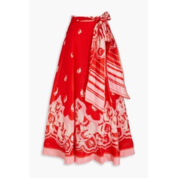 Printed linen and silk-blend maxi skirt