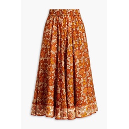 Floral-print silk midi skirt