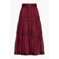 Gathered metallic silk-blend midi skirt
