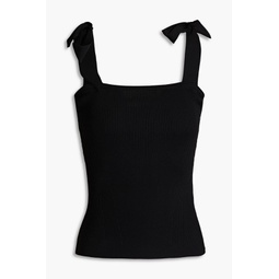 Bow-detailed ribbed-knit top