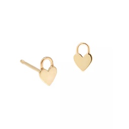 Itty Bitty 14K Yellow Gold Heart Padlock Stud Earrings