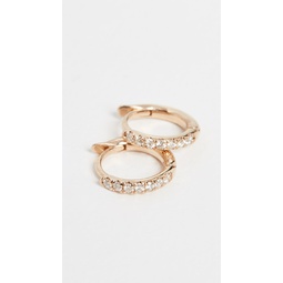 14k Extra Small Pave Diamond Hinge Huggie Hoops