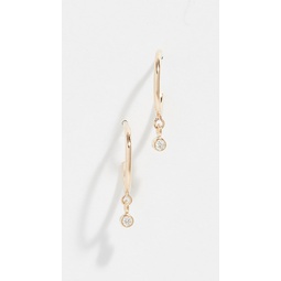 14k Dangling Diamond Huggie Hoops