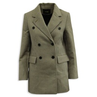 Maje Goldie Double-Breasted Houndstooth Coat In Brown Polyester