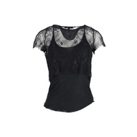 lace scoop neck short sleeve blouse in black modal