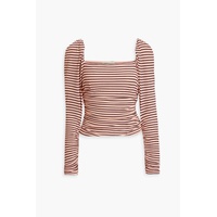 Ruched striped ribbed jersey top