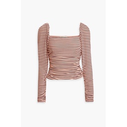 Ruched striped ribbed jersey top