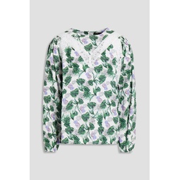 Lace trimmed floral-print woven blouse