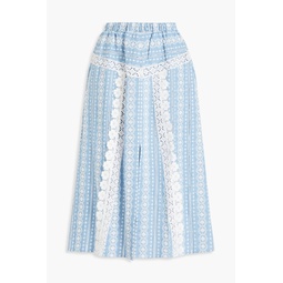 Lace-trimmed cotton-jacquard midi skirt