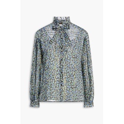 Floral-print metallic fil coupe chiffon blouse