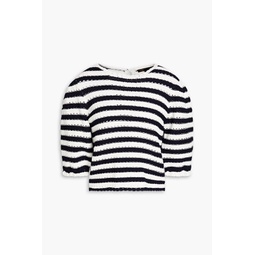 Striped pointelle-knit top