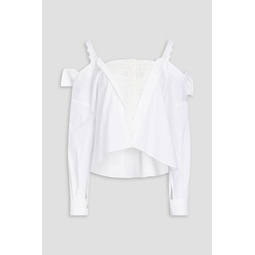 Cold-shoulder broderie anglaise-paneled cotton-poplin top
