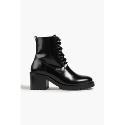 Glossed-leather combat boots