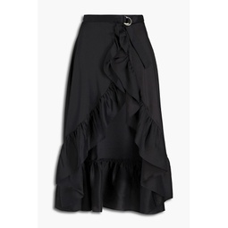 Ilona asymmetric ruffled satin-twill skirt