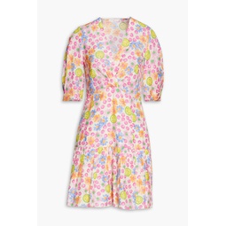 Sonia gathered floral-print linen-blend mini dress